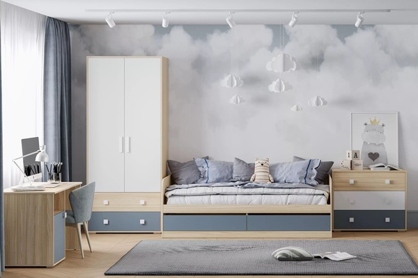 Кровать детская Элиот НМ 041.92 маренго, баунти песочный (спальное место 90 х 200)