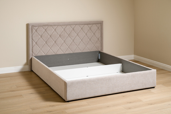 Кровать Марион 160 велюр OCEAN 005 темно-бежевый с ортопедическим основанием и подъемным механизмом (спальное место 160 х 200)