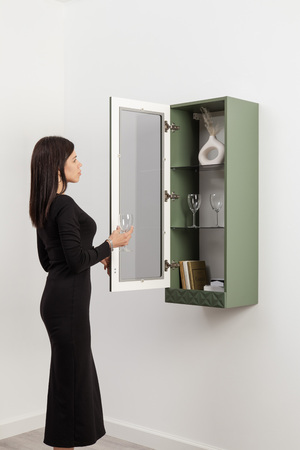 Шкаф навесной Марион 16.334 дымчатый зеленый K521, олива шагрень AG 1050 ПВХ (собирается на любую сторону)