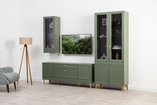 Шкаф навесной Марион 16.334 дымчатый зеленый K521, олива шагрень AG 1050 ПВХ (собирается на любую сторону)