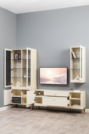 Шкаф навесной Марион 16.334 слоновая кость С341 PE, слоновая кость 6898 ПВХ (собирается на любую сторону)