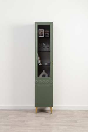 Шкаф-витрина Марион 16.397.01 дымчатый зеленый K521, олива шагрень AG 1050 ПВХ (собирается на любую сторону)