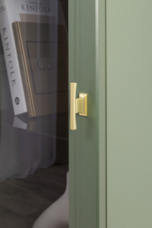 Шкаф-витрина Марион 16.397.01 дымчатый зеленый K521, олива шагрень AG 1050 ПВХ (собирается на любую сторону)