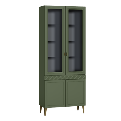 Шкаф-витрина Марион 16.397.02 дымчатый зеленый K521, олива шагрень AG 1050 ПВХ