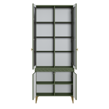 Шкаф-витрина Марион 16.397.02 дымчатый зеленый K521, олива шагрень AG 1050 ПВХ