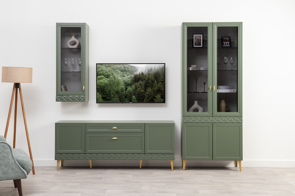 Шкаф-витрина Марион 16.397.02 дымчатый зеленый K521, олива шагрень AG 1050 ПВХ