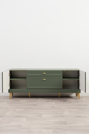 Гостиная Марион композиция 1 дымчатый зеленый K521, олива шагрень AG 1050 ПВХ, белый PE шагрень (собирается на любую сторону)