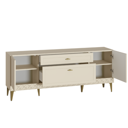 Гостиная Марион композиция 3 слоновая кость С341 PE, слоновая кость 6898 ПВХ, белый PE шагрень (собирается на любую сторону)