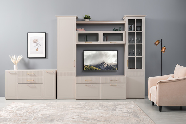 Шкаф-витрина Ричфорд 16.396 кашемир 5981 BS, моно керамика D166-2 ПВХ (собирается на любую сторону)