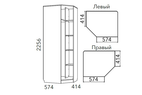 Шкаф для одежды угловой Фанк НМ 013.04-02 М левый, дуб сонома, белый